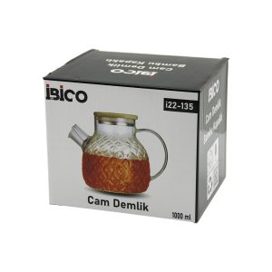 1000ML ABARTMA DESEN CAM DEMLİK   BAMBU DIŞ YÜZEY - METAL İÇ YÜZEY - SİLİKON CONTALI KAPAK (5296)