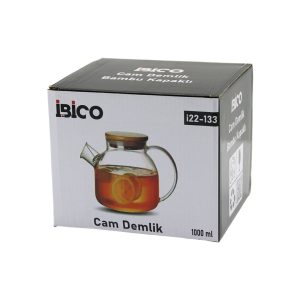 1000ML SADE DÜZ CAM DEMLİK  BAMBU DIŞ YÜZEY - METAL İÇ YÜZEY - SİLİKON CONTALI KAPAK (5296)