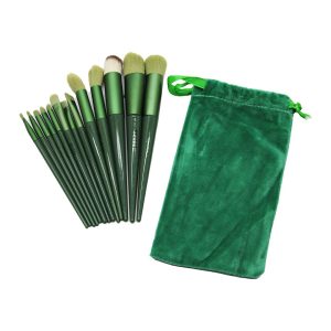 13PCS YEŞİL KADİFE TORBALI MAKYAJ FIRÇA SET (5296)