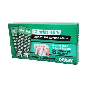 DERBY TEK BIÇAK KARTELALI JİLET 96 PARÇA 4 KALEM 4 İNCE PİL HEDİYELİ (5296)