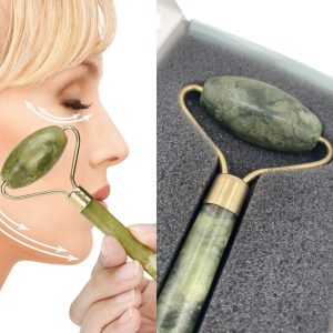 Özel Süngerli Kutusunda Kırılmaz Çift Taraflı 2li Cilt Yüz Masaj Aleti Jade Roller Yeşim Taşı (5296)