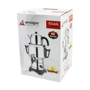 KLASİK ÇAY SETİ=DEMLİK - SU KAZANI ELEKTRİKLİ SEMAVER 60 BARDAK 6LT - TEK MUSLUK 1500W GİZLİ REZİSTANS (5296)