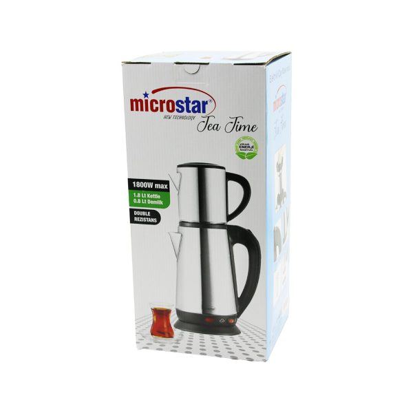 MİCROSTAR ELEKTRİKLİ ÇELİK ÇAY MAKİNESİ ÇAYCI SET 1.8LT SU ISITICI+ 0.8LT DEMLİK 1800W 360 DERECE DÖENBİLENGÖVDE (5296)