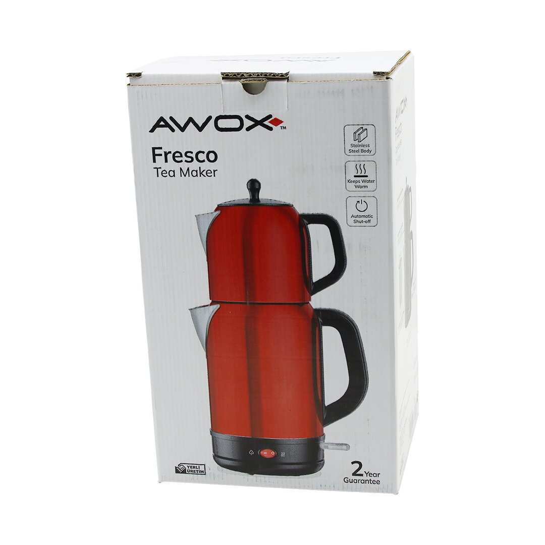 AWOX FRESCO KIRMIZI ELEKTRİKLİ ÇAY MAKİNESİ ÇAYCI SET 1.7LT SU ISITICI + 1.2LT DEMLİK PASLANMAZ ÇELİK GÖVDE 2200W (5296)