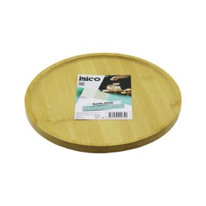 YUVARLAK=24.5CM AYAKLI=4CM KENARLI YÜZEY AHŞAP BAMBU SUNUM TEPSİSİ - MİNİ SOFRA (5296)