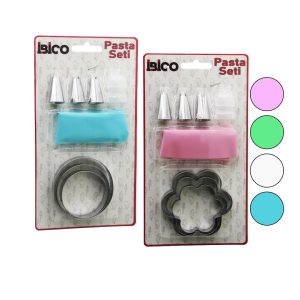 8PCS  PASTA SÜSLEME SETİ - 3-KURABİYE KALIP=YUVARLAK - ÇİÇEK 1-KREMA TORBASI - 3-METAL+1-PLS.UÇ (5296)
