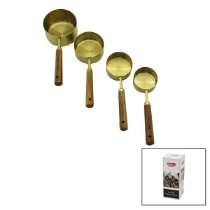 4PCS  GOLD METAL ÖLÇÜ KAŞIK SET OTANTİK AĞAÇ KULP 1CUP: 250ML - 1/2 CUP: 125ML - 1/3 CUP: 80ML - 1/4 CUP: 60ML (5296)