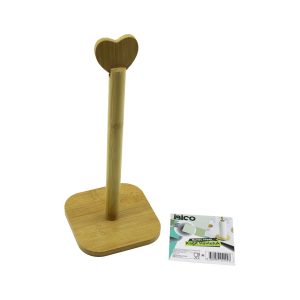 KARE ALTLIK=12X12CM  AHŞAP BAMBU KAĞIT HAVLULUK KALP BAŞLI SAP=28.5CM (5296)