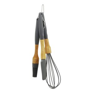 3 PCS SİLİKON ÇIRPICI - FIRÇA - SPATULA SETİ AHŞAP BAMBU SAP - SİLİKON KILIFLI (5296)