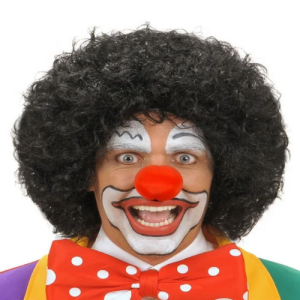 Siyah Renk Kıvırcık Afro Bonus Peruk Saç ve Kırmızı Sünger B Seti
