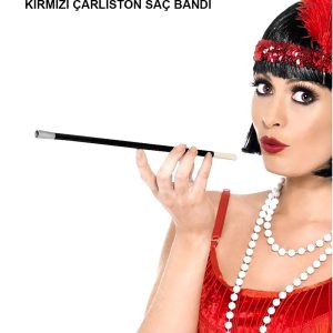 1920'ler 1990'lar Gatsby Kadın Aksesuar Seti – Kırmızı Charleston Saç Bandı ve Sigaralık