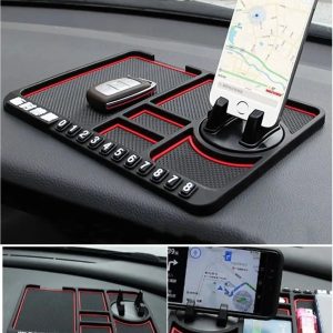 Kaymaz Torpido Üstü Park Telefon Numaralı Telefon Tutucu Renkli Şeritli Araç Matı