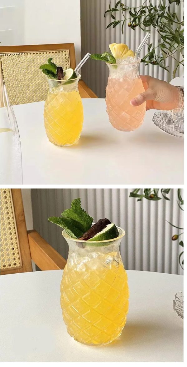 1 Adet Ananas Cam Kokteyl Sunum Bardağı Cam Pipetli Kahve Soğuk İçecek Bardak - Görsel 2