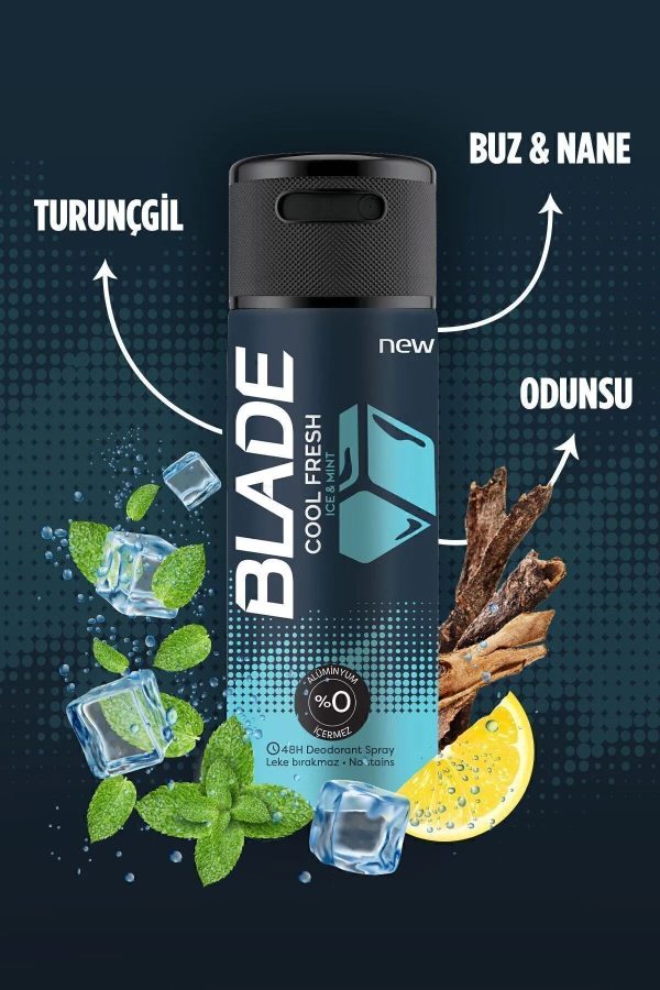 2 Adet Blade Cool Fresh Erkek Deodorant 150 Ml Hızlı Kurur Leke Bırakmaz - Görsel 5