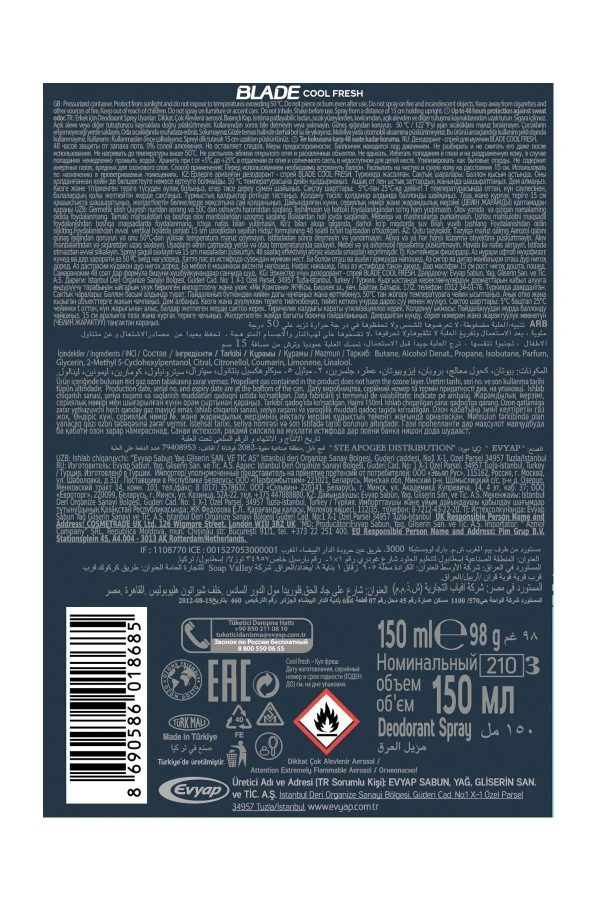 2 Adet Blade Cool Fresh Erkek Deodorant 150 Ml Hızlı Kurur Leke Bırakmaz - Görsel 6