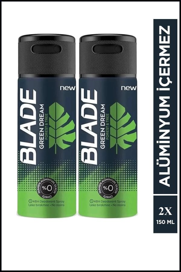 2 Adet Blade Green Dream Erkek Deodorant 150 Ml Hızlı Kurur, Leke Bırakmaz