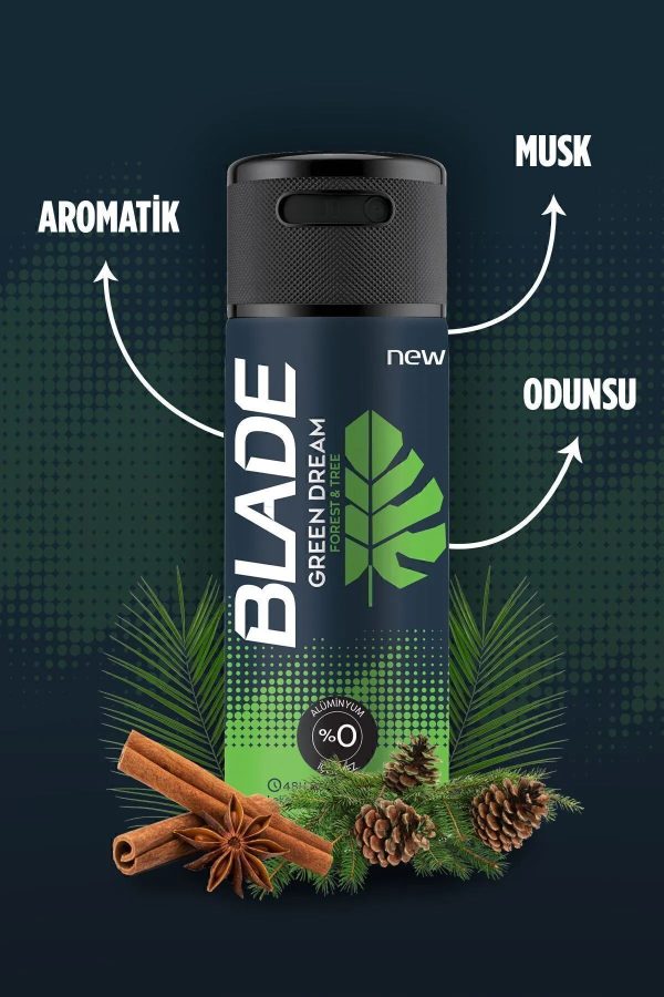 2 Adet Blade Green Dream Erkek Deodorant 150 Ml Hızlı Kurur, Leke Bırakmaz - Görsel 5