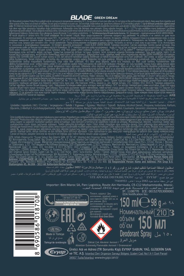 2 Adet Blade Green Dream Erkek Deodorant 150 Ml Hızlı Kurur, Leke Bırakmaz - Görsel 6