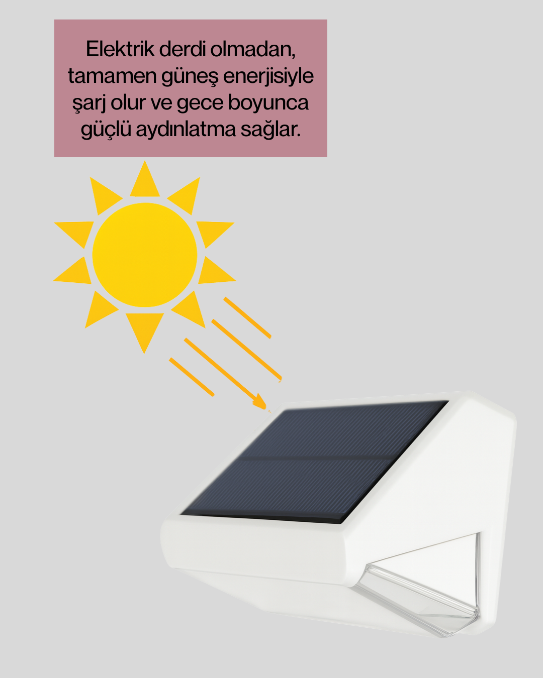 PIR Sensörlü Solar Lamba – Otomatik Şarj ve Gece Aydınlatma - Görsel 3