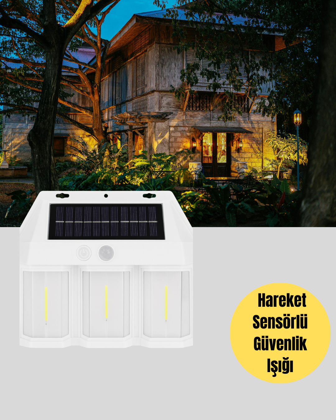 PIR Sensörlü Solar Lamba – Otomatik Şarj ve Gece Aydınlatma - Görsel 4