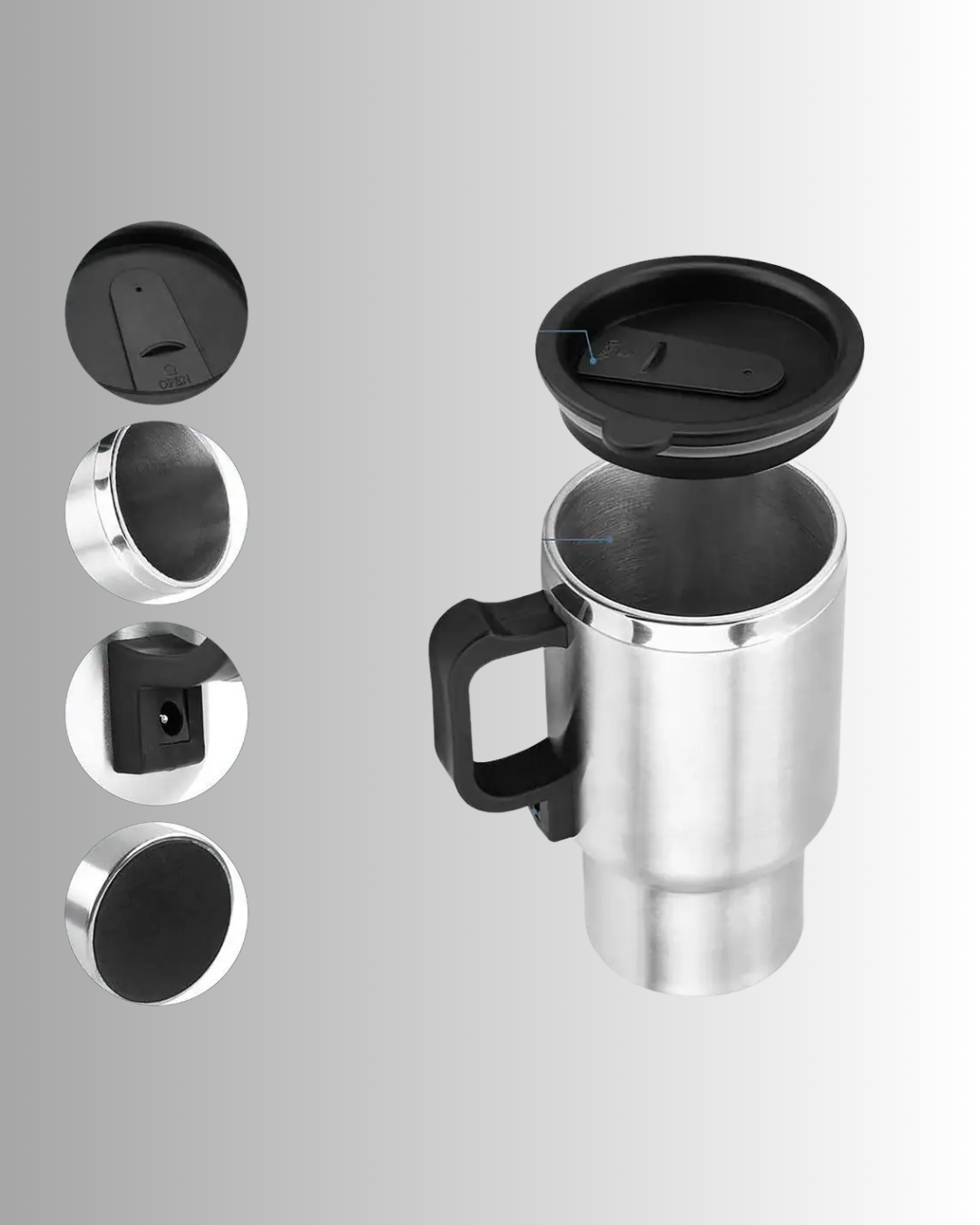 Araç İçi Paslanmaz Çelik Isıtıcı Termos Bardak 12V Çakmak Girişli - Görsel 5