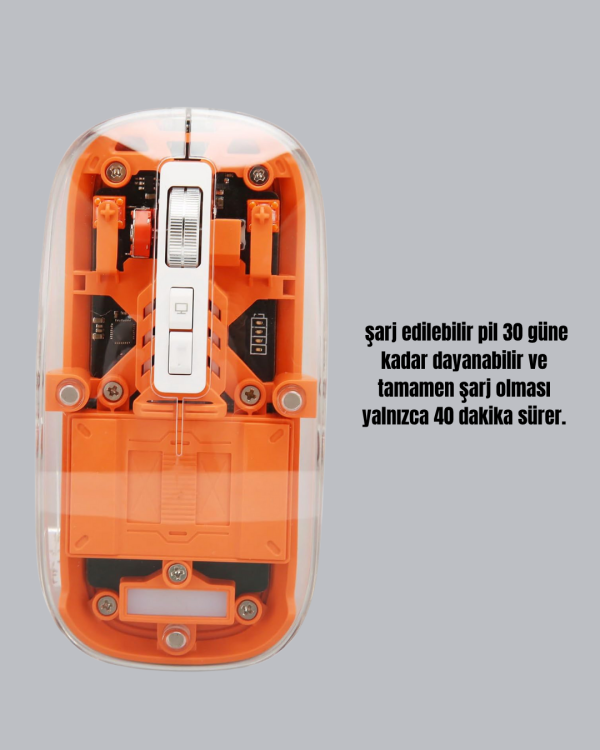 Şarjlı Ergonomik Fare – 1600 DPI, Sessiz Tıklama Özellikli - Görsel 3
