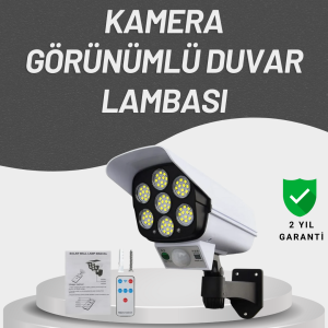 77 LED'li Güneş Enerjili Güvenlik Lambası ve Kukla Kamera – Hareket Sensörlü, 2400mAh Pilli