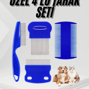 4'lü Bit Pire Tarağı Set Kedi Köpek Evcil Hayvan Tüy Toplayıcı Mavi