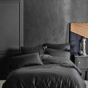 Çizgili Siyah Saten Çift Kişilik Nev Takımı