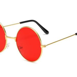Yuvarlak Cam John Lennon Tarzı Gold Çerçeveli Kırmızı Gözlük