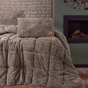 Peluş Çift Kişilik Yorgan Seti Bej