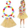 Yetişkin Çocuk Hawaii Parti Seti - 40 cm Naturel Etek + Çiçek Aksesuarlar (5 Parça)