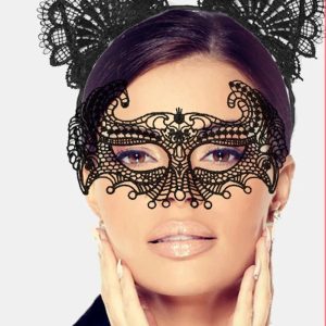 Siyah Renk Dantel Maske ve Dantel Kulak Taç Seti Yetişkin No 4