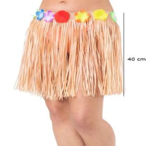 Yetişkin ve Çocuk Uyumlu Saman Renk Püsküllü Hawaii Luau Hula Etek 40 - Lisinya