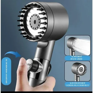 Yeni Nesil Çok Masajlı Fonksiyonlu Ayarlanabilir Arıtmalı Krom Kaplı Duş Başlığı El Duşu (5296)